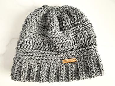 Messy bun ponytail beanie cotton hat
